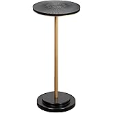 COVLON Drink Table, Small Pedestal Side Table with Wooden Carved Top for Living Room, Bedroom, Small Space, Gold and Black