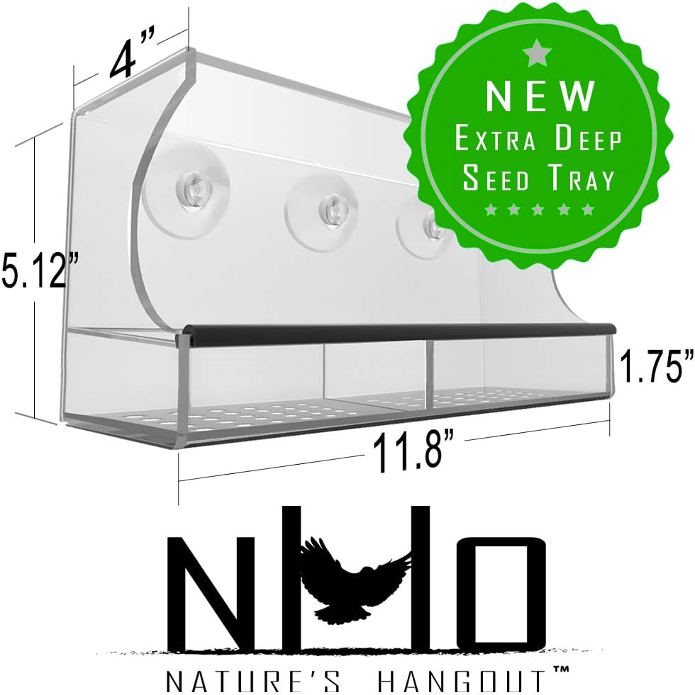 Window Bird Feeder with Strong Suction Cups and Seed Tray, Outdoor Birdfeeders for Wild Birds, Finch, Cardinal, and Bluebird. Large Outside Hanging Birdhouse Kits, Drain Holes, 3 Extra Suction Cups : Garden & Outdoor