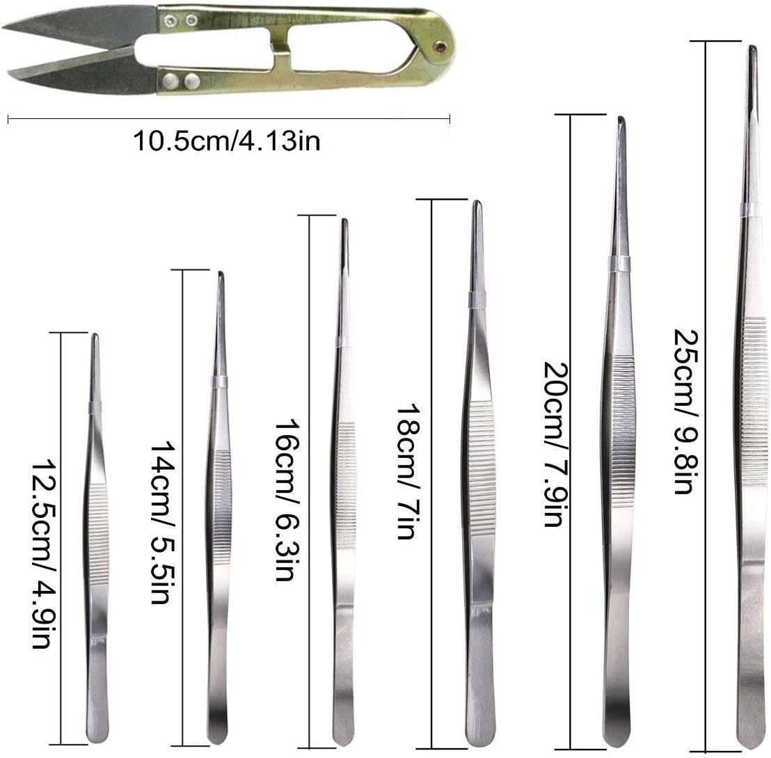 7Pack Stainless Steel Long Straight Tweezer Set - Image 3