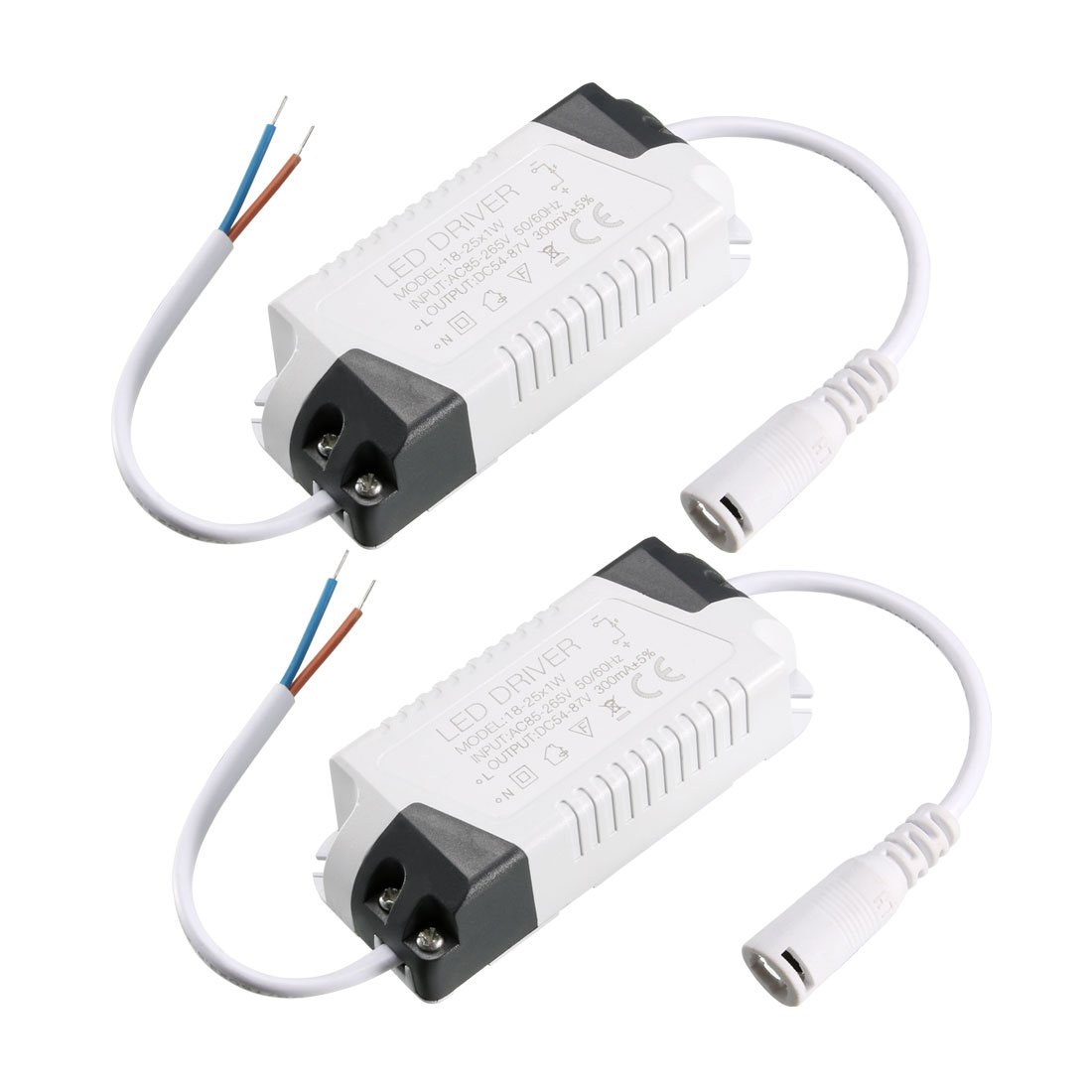 Sourcingmap LED Driver 18-25W Constant Current 300mA High Power AC 85-265V Output 54-87V DC Connector External Power Supply LED Ceiling Lamp Transformer 2Pcs