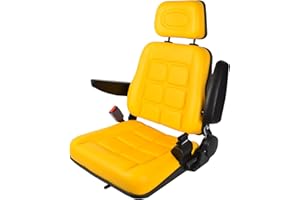 JUERAORI Universal Forklift Seat with Adjustable Backrest, PVC Tractor Seat with Self-rebounding Safety Belt, Yellow Lawn Mower Seat with Headrest Armrest for Excavator Dozer