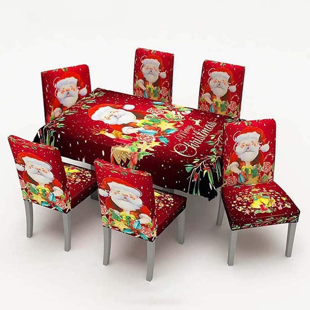 ZQQ Christmas Table Cloth with 6 Dining Chair Slipcovers