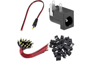DAOKI 20PCS DC Power Jack Socket Connector 5.5 x 2.1mm DC-005 Black Barrel-Type PCB Mount + 12V DC Power Jack Connector Cable