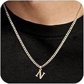 JIKASI Initial A-Z Letter Pendant Necklace for Men 18K Gold Plated Capital Initial Necklace Cuban Link Chain 4mm 20 Inch Jewelry Gift