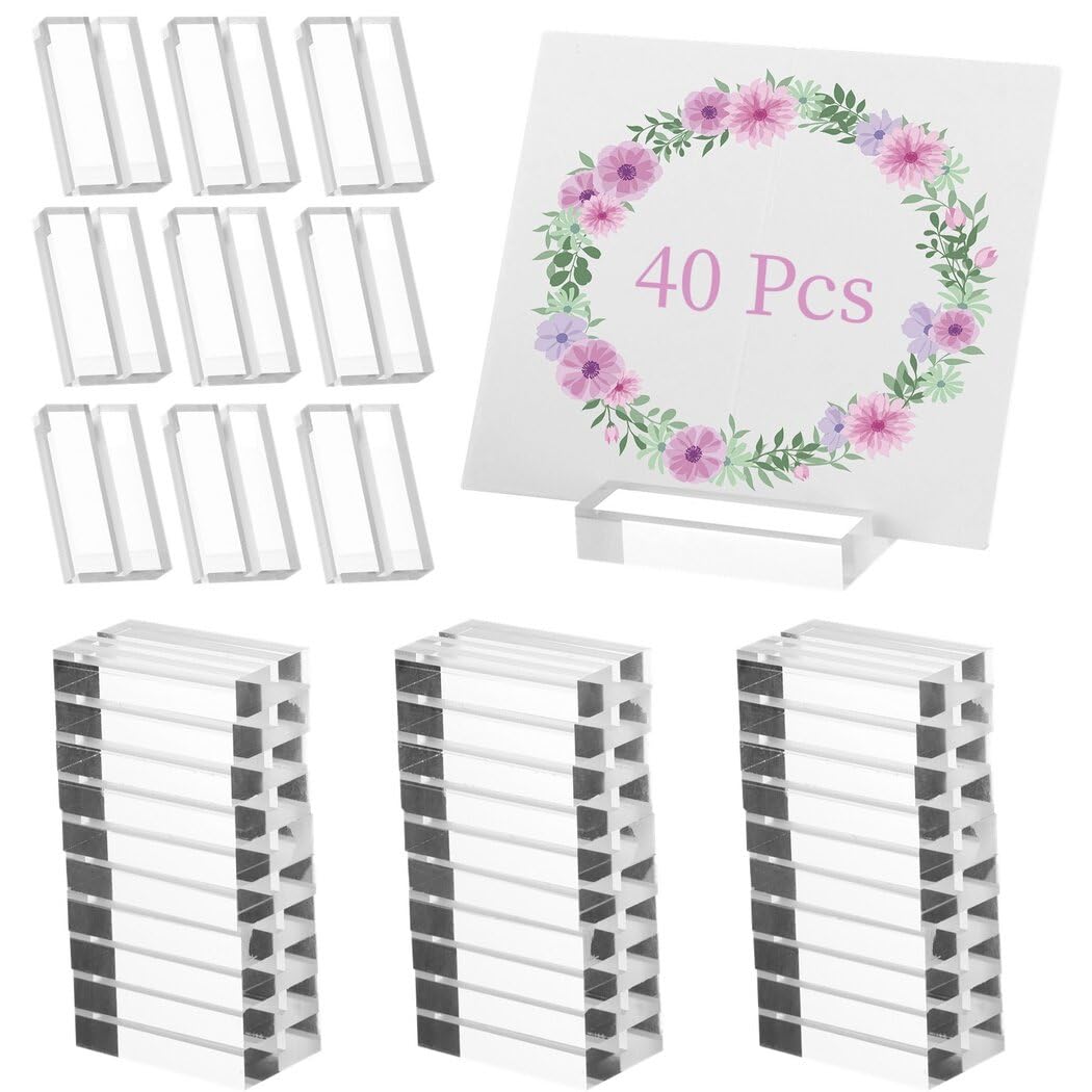Photo 1 of Lnrueg 40 Pcs Acrylic Place Card Holders, 1.97'' Transparent Sign Holders, Menu Holders with Card Slot, Table Numbers Display Stands for Wedding Party Banquet Meeting