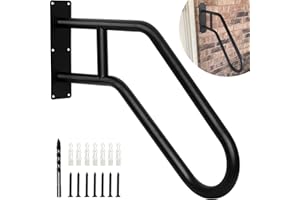 SZLYYDS Hand Rails for Outdoor Steps, Stair Railing Wall Mount Handrail for 1-3 Exterior Steps, Stainless Steel Handrails, U-Shape Safety Hand Rail for Elderly for Garage/Porch/Garden (Black)