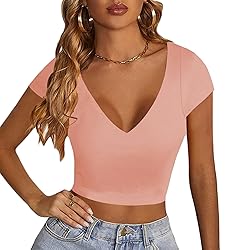 LYANER Women's Crop Tops V Neck Short Sleeve Summer