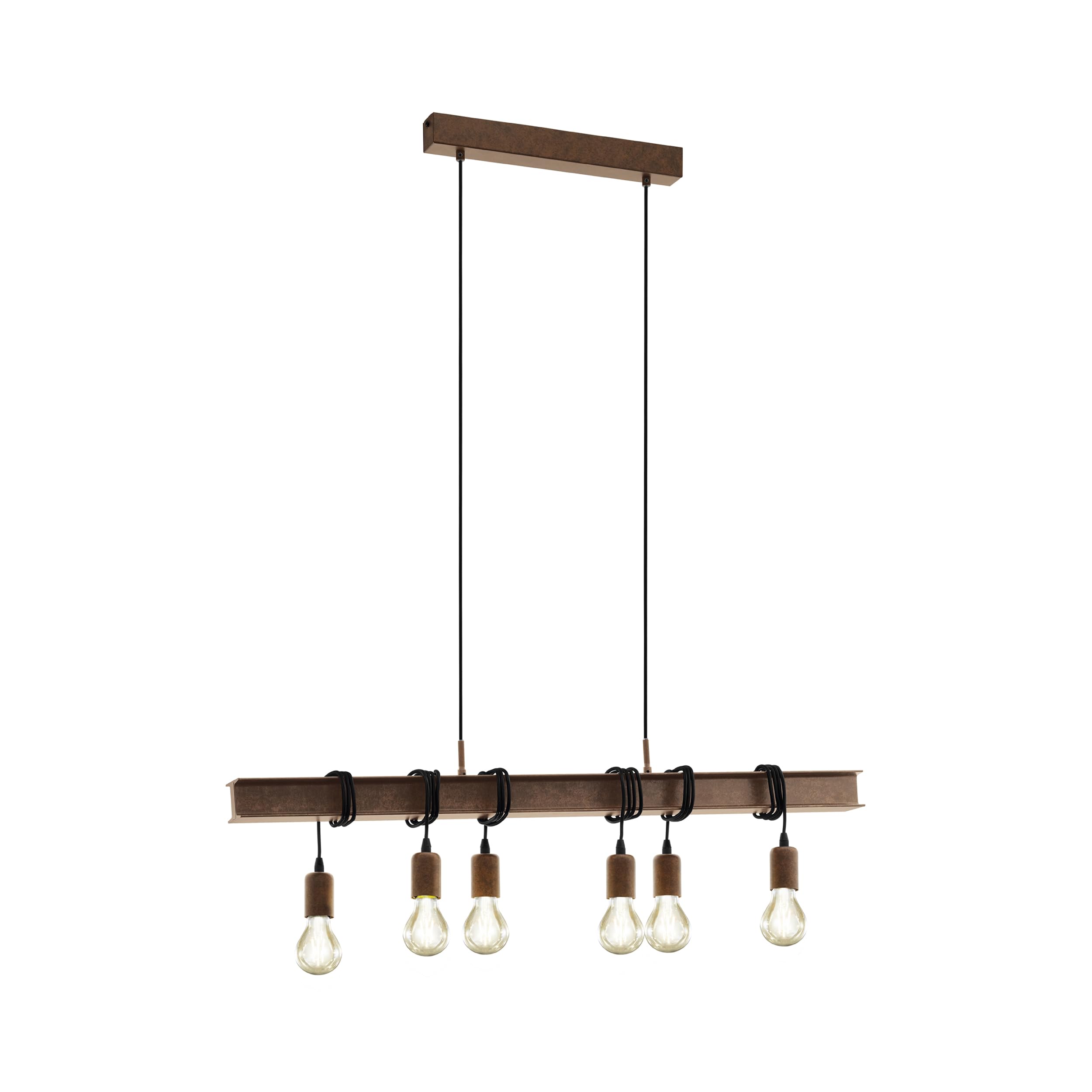 Eglo Townshend 6-Flame Vintage/Industrial Design Pendant lamp, Retro Steel and Antique Brown Hanging Light, E27 Socket