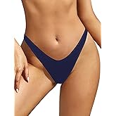 SHEKINI Women's Thong Bikini Bottom High Cut V Cheeky Brazilian Swimsuit Bottom