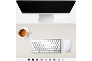 Busnos Large Mouse Pad Beige Desk Mat for Desktop 23.6"x13.8" Computer Desk Pads on Top of Desks Non-Slip PU Leather Laptop Cover Mats for Keyboard and Mouse Cute Office Desk Accessories Supplies