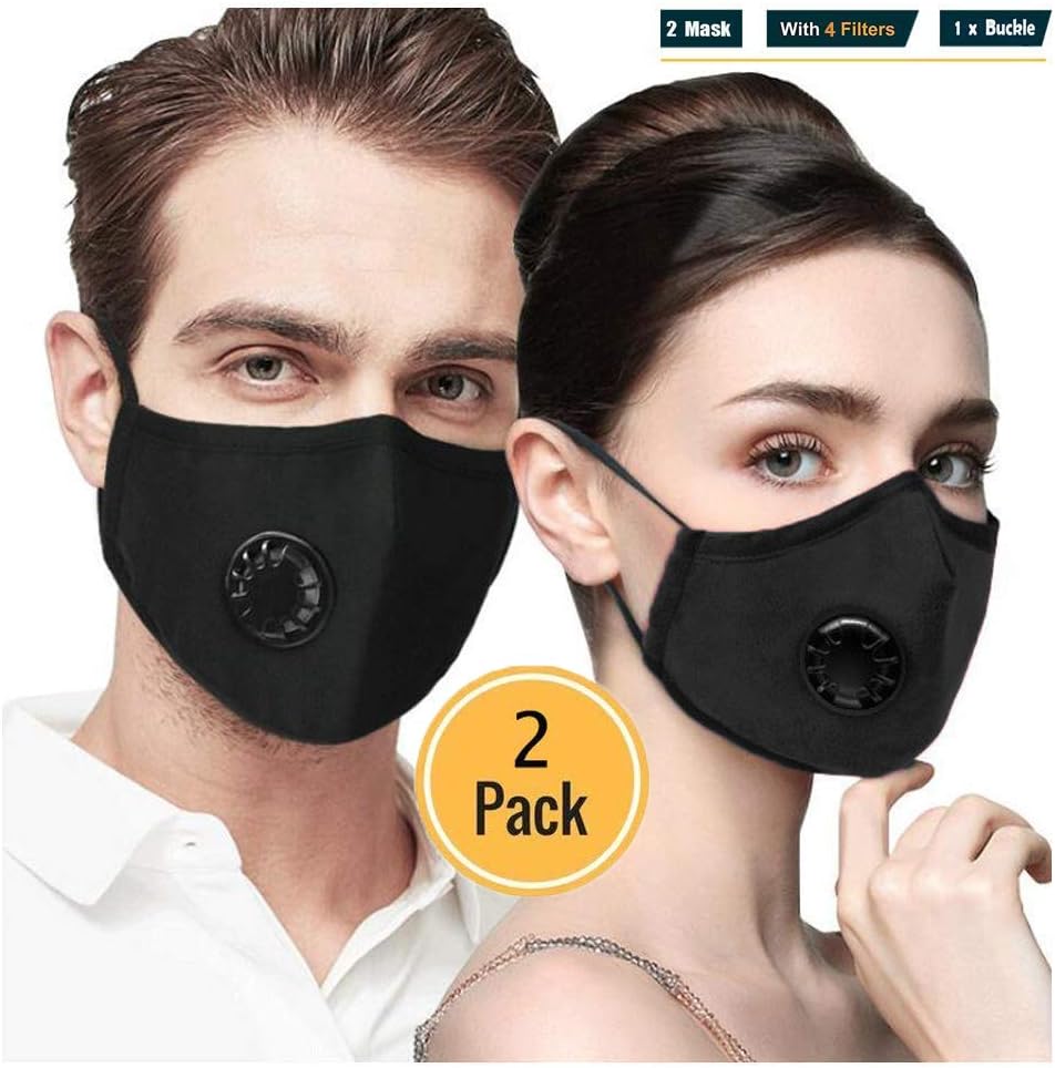 Dust Mask - Anti Air Pollution Smoke Mask - 2020 Update Particulate Respirator with 4 replaceable filters - Washable and Reusable Face Protection (Black-1# breathing valve)