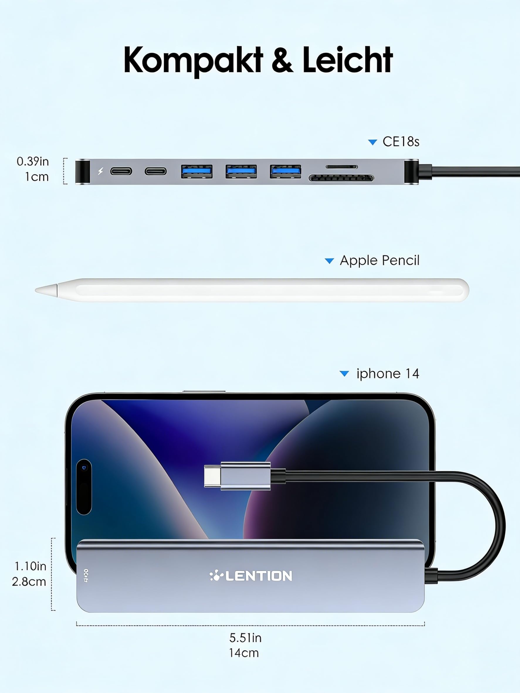 LENTION USB C Hub mit 4K60Hz HDMI, 100W PD, SD/TF Kartenleser, Typ-C Datei, USB 3,0 Adapter auf USB-C, für 2025-2016 MacBook Pro, Neues Mac Air, iPhone 17/16/15 Plus Pro Max, Thunderbolt 3/4 7