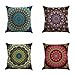 Jartinle Set of 4 Retro Floral Mandala Compass Medallion Bohemian Boho Style Summer Decor Cushion Case Decorative for Sofa Couch 18" x 18" Inch Cotton Line (Mandala Pattern) primary