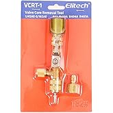 Elitech Valve Core Removal Installer Tool for HVAC VCRT-1, AC Schrader Valve Tool with Dual Size SAE 1/4 and 5/16 Port Brass Adapter Compatible with R22 R12 R410 R32 R404 R407 with Valve Cores
