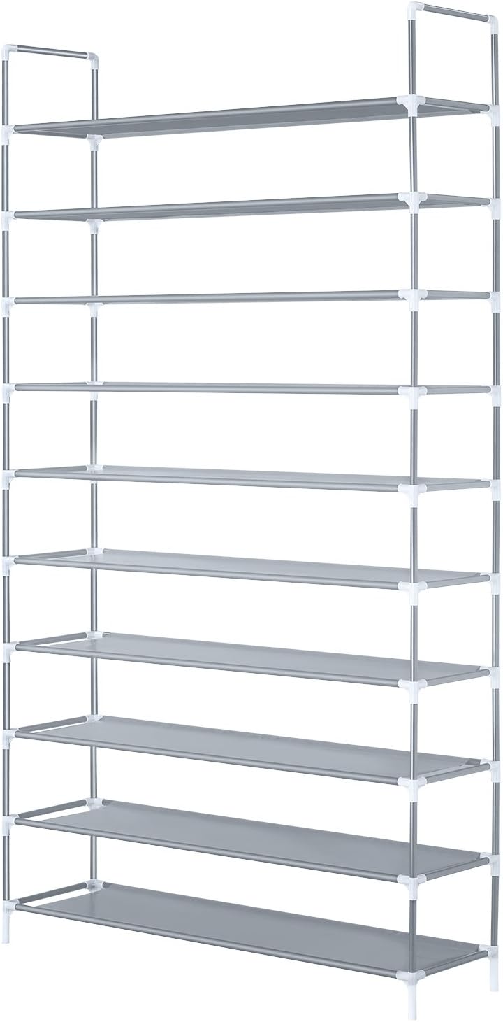 HERRON Shoe Rack, Large Capacity Shoe Organizer,10 Tiers 50 Pairs Shoe Shelf Durable and Stable Shoe Storage (Grey, 10 Tiers)