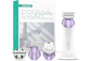 VOYOR Electric Razors for Women 4 in 1 Bikini Trimmer, Foil Shaver for Women 4 Replacement Heads for Body, Pubic Hair Trimmer, Cleansing, Massage 2 Adjustable Speeds Rechargeable Shaver ES501 (Purple)