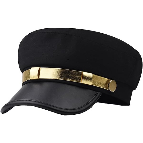 Black Chauffeur Hat Classic Vintage Newsboy Cap with Gold