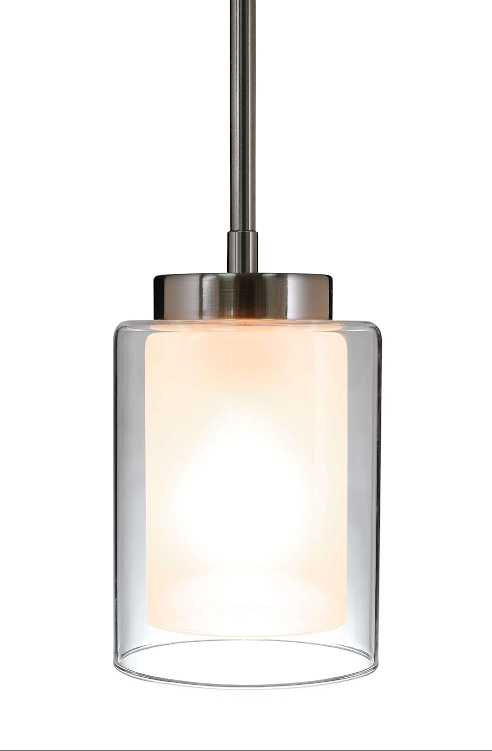XiNBEi Lighting Pendant Lighting Modern 1 Light Mini Pendant Light with Dual Glass in Brushed Nickel, Adjustable Hanging Ceiling Light for Kitchen & Living Room XB-P1195-BN - - 
