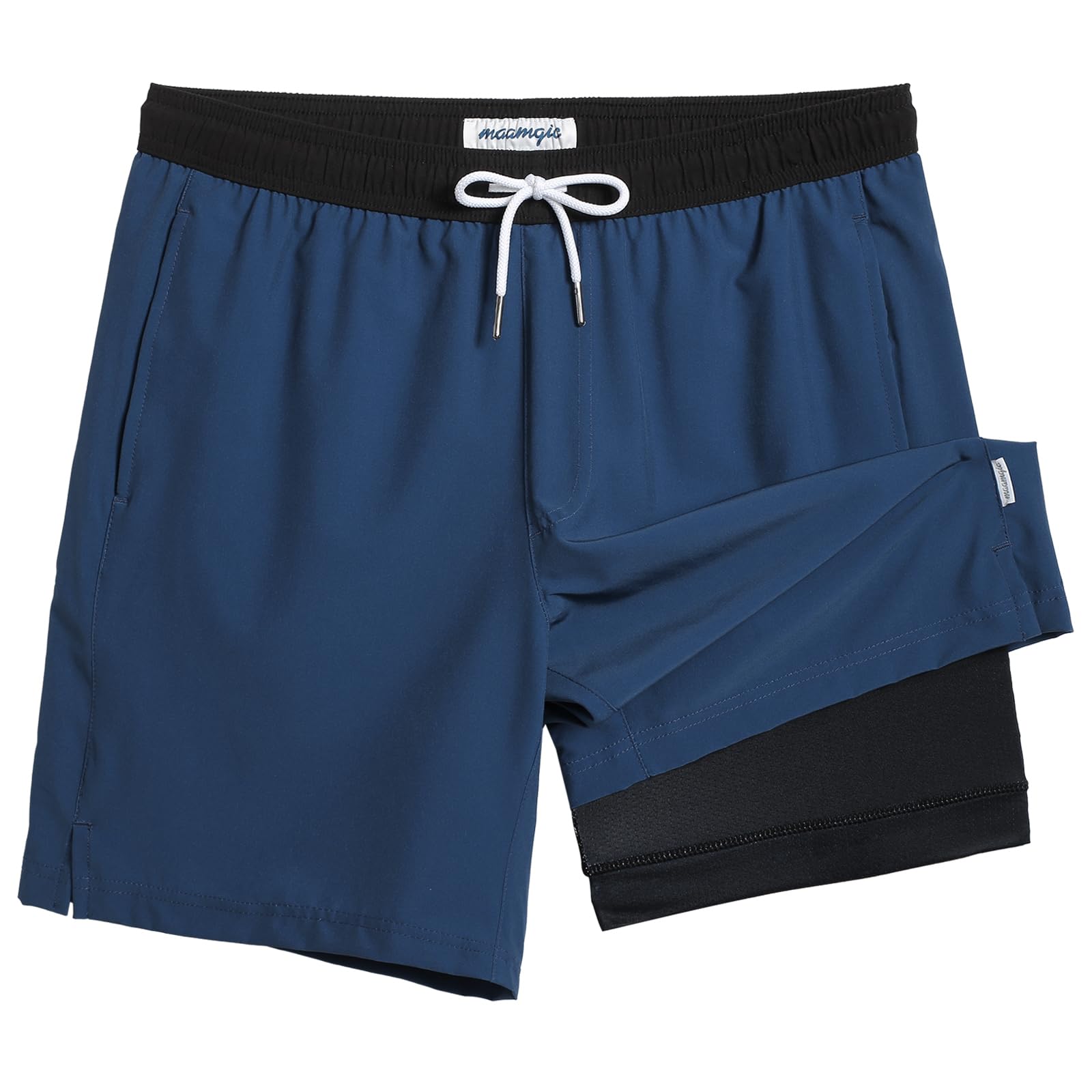 Photo 1 of maamgic Mens Swim Trunks with Compression Liner 7 Inch Inseam Mens Bathing Suit Quick Dry Swimming Trunks Swimsuit Blue Grey and Black Medium