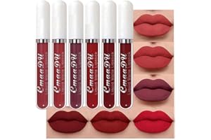 evpct 6Pcs Lipstick Matte Liquid Lipstick Lipgloss Set for Women, Dark Deep Bright Ruby Sexy Brick Red Mauve labiales mate 24 horas originales matte larga duracion 24 Hour Lipstick Long Lasting