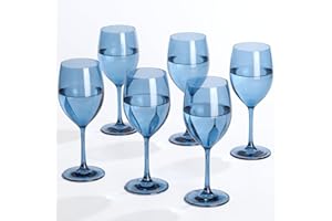 Colorsavant Blue Wine Glasses Set of 6 | Elegant Blue Stemmed Wine Glasses | Colorful Drinkware for Parties, Entertaining & G