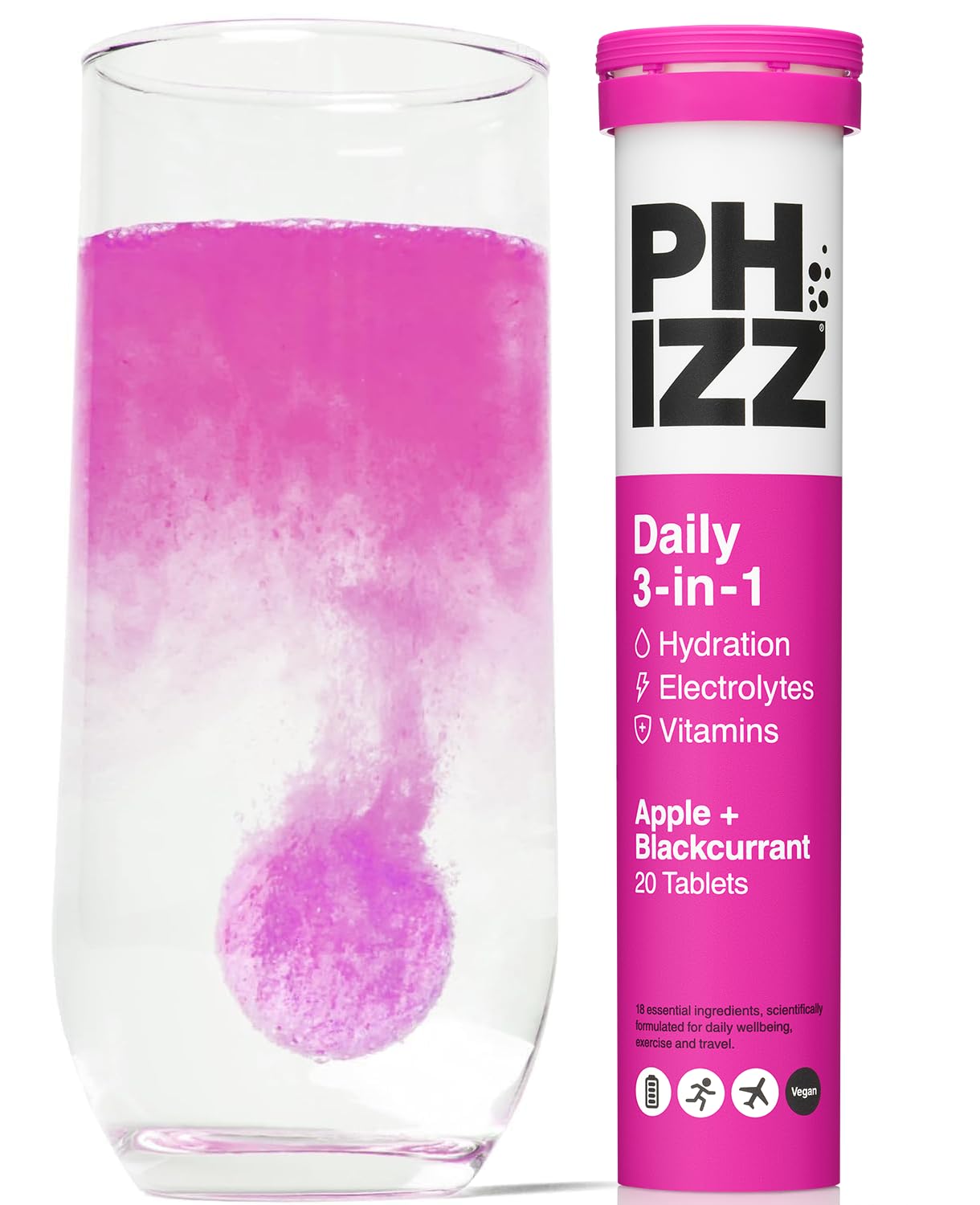 Phizz Electrolytes, Multivitamin & Hydration Tablets - 20 Effervescent Rehydration Electrolyte Tablets - 18 Vitamins & Minerals, Vitamin C, Vegan, Vegetarian & Low Calorie (Apple * Blackcurrant)