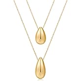 Lnmoieu Dainty Gold Layered Necklaces for Women Chunky Teardrop Pendant Trendy Jewelry Gifts