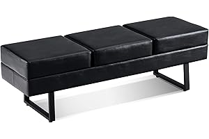 BarberPub Waiting Room Chairs, Heavy Duty Office Guest Reception Bench, Faux Leather Upholstered Lobby Chairs for Salon, Conference Room 7008 (Black)