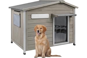 MAGAZOOPET Large Outdoor Dog House Waterproof for Small to Large Sized Dogs with Openable Asphalt Roof, Anti-Chewing Iron Frame, Window, Weatherproof Indoor Outside Kennel Puppy Shelter (40" L*26.4" W*33.5" H)