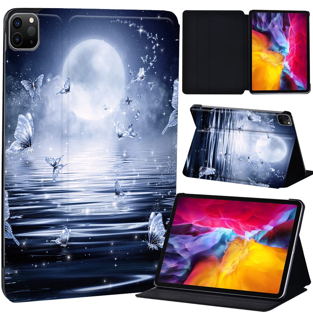 PU Leather + hard shell Ultra slim lightweight Folio Flip Tablet Stand Smart Cover Case Fit iPad Air 4 10.9" (2020) / iPad Pro 11" (2018 2020 2021) (moon butterfly)