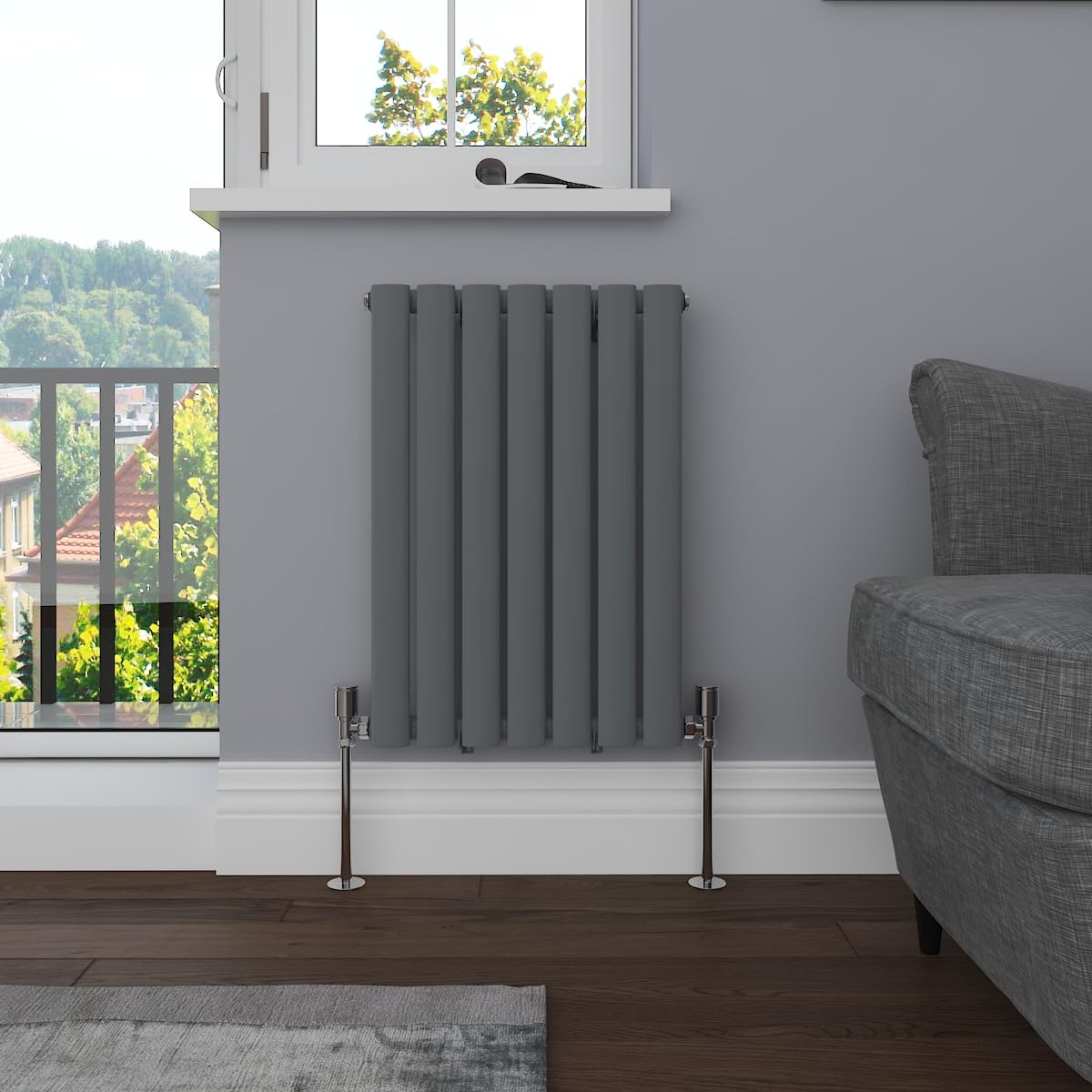 NRG Horizontal 600x413 Oval Column Designer Radiator Central Heating Single Panel Anthracite