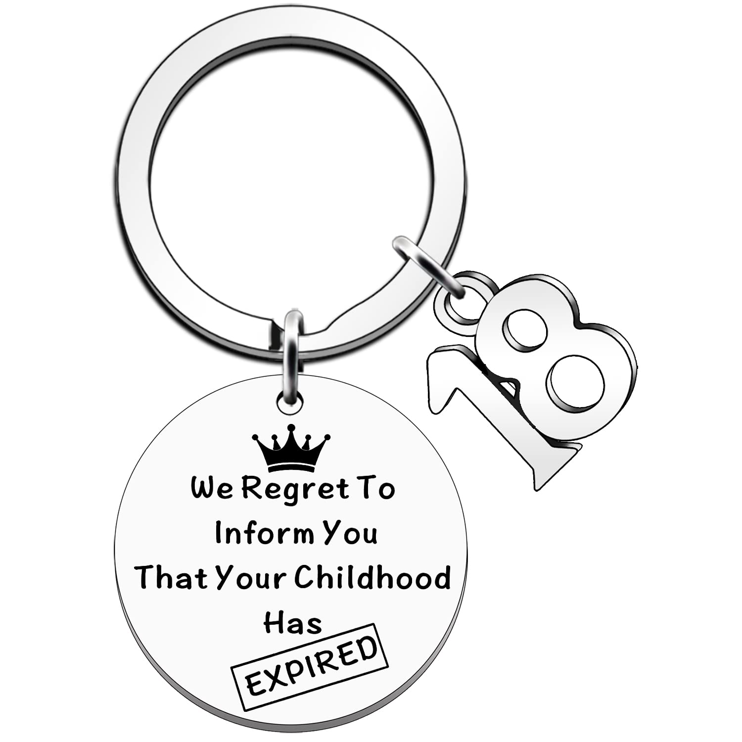 JETTOP 18th Birthday Gifts for Girls 18th Birthday Gifts for Boys Him Keyring Inform You That Your Childhood Has Expired