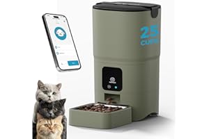 PAPIFEED Automatic Cat Feeder Upgrade, Smart Cat Feeder 6L - APP/Alexa Control, Dual Power Supply, Anti-chewing Cord, Stainless Steel Bowl, Anti-chewing Design for Cats and Small/Medium Dogs (Greener)