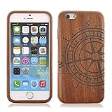 iPhone 6 Wood Case, Handmade [Fine Finish] Compass Real Natural Sapele Wood Case Wooden Cover Protective Skin Hard Phone Back Shell For Apple iPhone 6 4.7 Inch