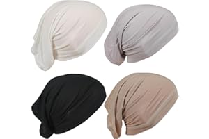BEAHING 4Pcs Hijab Undercap Breathable Cotton Hijab Cap with Elastic Tie Soft Solid Color Lightweight Underscarf for Women (B