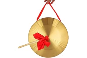 SURTIYCRII Gong Instrument (8.7inch/22cm),Chinese Traditional Percussion Instrument Brass Gong with Wooden Mallet and Red Hanging Ribbon, Suitable for Wedding Opening Celebration…