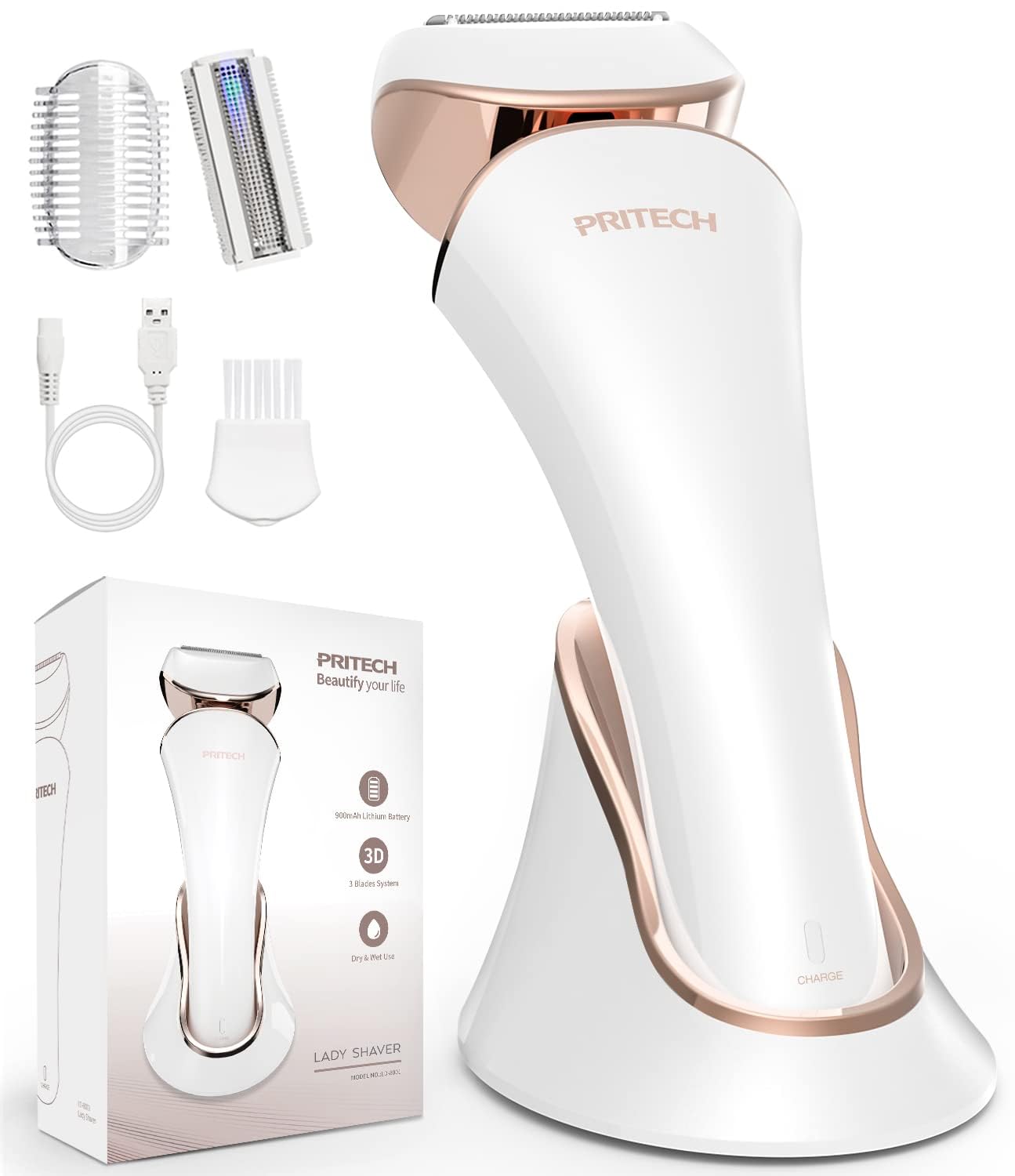 Photo 1 of PRITECH Electric Shaver for Women - Cordless Razor for Women Portable Lady Shaver for Legs, Arm, Underarms, Bikini, USB Rechargeable, Wet & Dry Waterproof Bikini Trimmer for Woman, Gold
