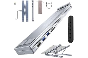 USB C Laptop Stand with Docking Station, Adjustable Laptop Stand with Docking Hub, Aluminum Foldable Laptop Stand with USB C 