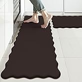 KIMODE Anti Fatigue Kitchen Mats for Kitchen Floor,Scalloped Kitchen Rugs Sets of 2 Non Slip,Cushioned Padded Memory Foam Kitchen Floor Mat Carpet for Office Laundry Sink,Brown