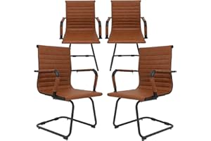 Okeysen Conference Room Chairs Set of 4, 4 Pack Modern Office Guest Chairs for Waiting Room, Reception Chairs with Mid Back & Sled Base, Leather Office Desk Chair No Wheels.