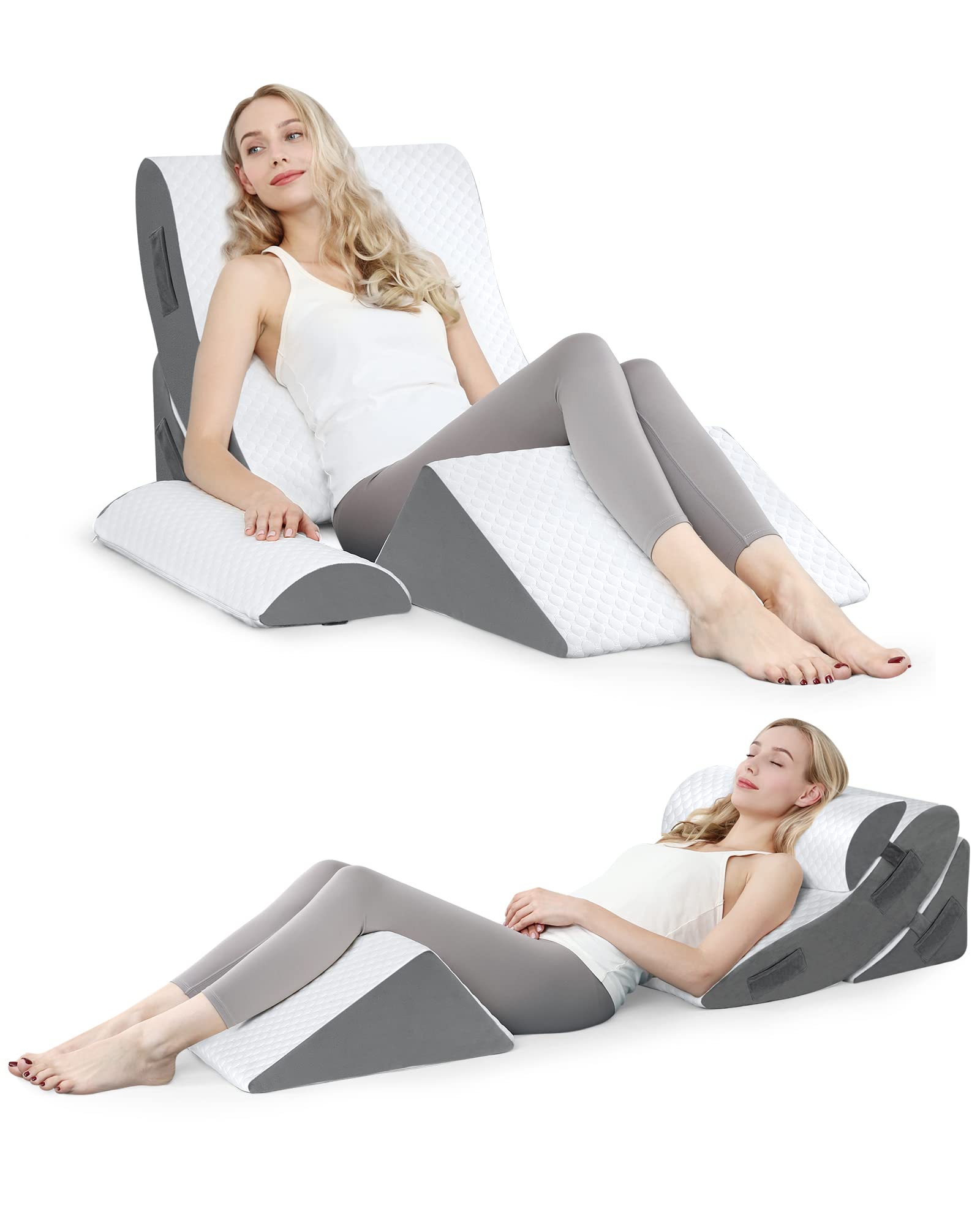 Forias Orthopedic Bed Wedge Pillow Set, 4PCS Wedge Pillow Set for After Surgery, Adjustable Wedge Pillow Set for Acid Reflux Back Pain Relief Post Surgery Snoring Sleep Apnea, Legs Neck Knee Support