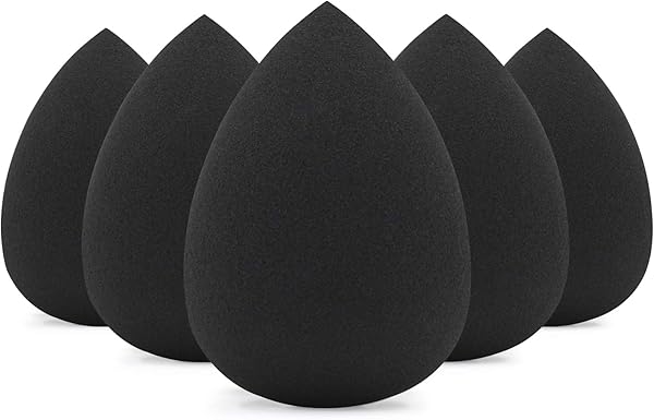 BEAKEY Makeup Schwamm Set, Foundation Blending Beauty Sponge, Make up Schwamm Makellos für Flüssigkeit, Creme und Puder, Latexfrei und Vegan Makeup Schwämme, 5 Stück Schwarz