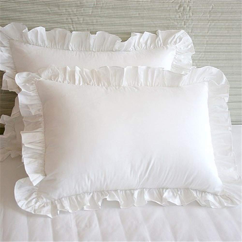 gshhd0 Pillow Cases 2 Pack - White Shabby Chic Victorian Ruffled Pillowcases, 1 Pair of Vintage Decorative Pillow Protectors with Border, Soft Country Style Bedding