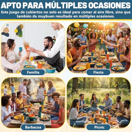 Juego de Vajilla de 32 PCS, Vajillas para 8 Personas de Paja de Trigo, Platos de Reutilizable con PP Irrompible, Incluye Platos, Cuencos y Tazas para Uso Doméstico y Picnic Aire Libre