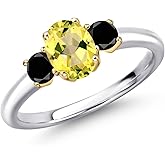 Gem Stone King 10K 2 Tone Gold Canary Mystic Topaz and Black Diamond Engagement Ring For Women | 1.14 Cttw | Oval 7X5MM | Gemstone November Birthstone