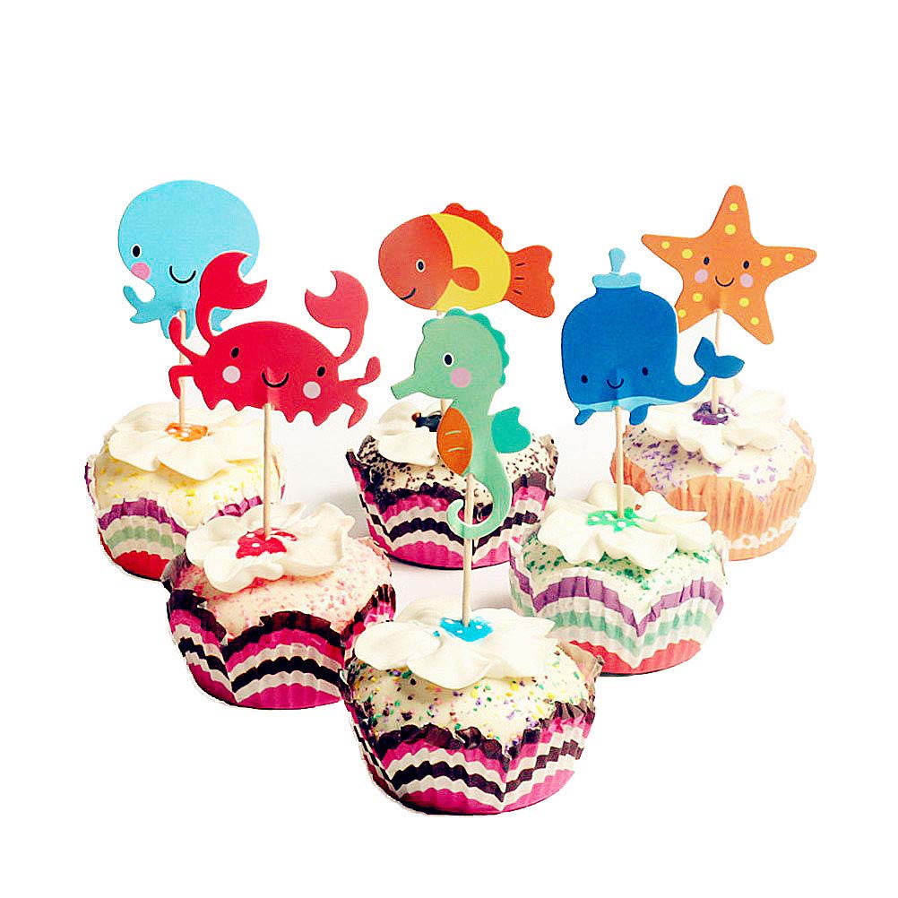 Amazon Com Ocean Animal Cupcake Toppers 48 Pack Mankujin Kids