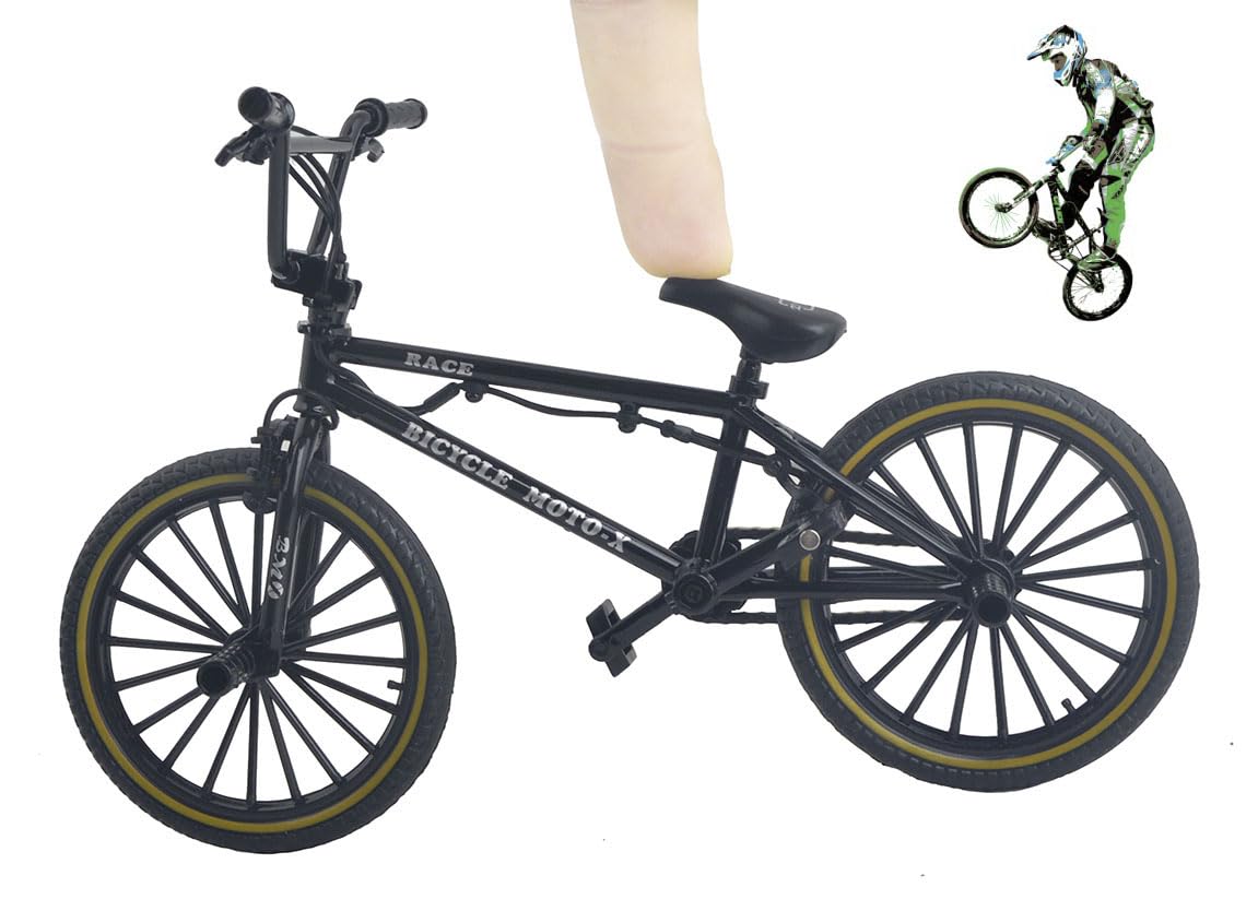 Ailejia Mini Metal Finger Bike Extreme Sports BMX Finger Bicycle Toys Game Set for Kids and Adults, Metal Bike Model Collections Decoration (BMX Black)