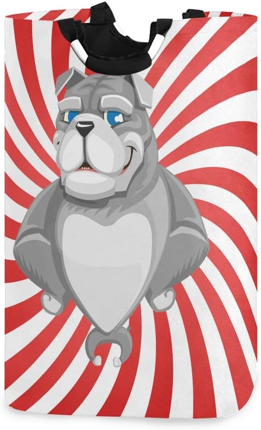 FVFV Grey Bulldog Red Laundry Hamper Basket