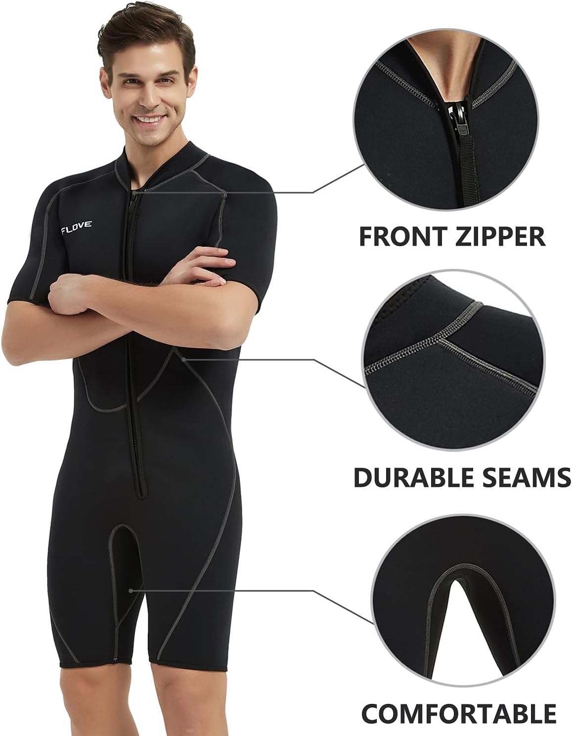 IFLOVE 3mm Shorty Wetsuit for Men Neoprene Diving Suit Front Zip Wetsuit for Diving Snorkeling Surfing: Sports & Outdoors