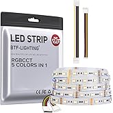 BTF-LIGHTING RGBCCT 5 Colors in 1 LED 5050SMD RGBWW RGB+Dimmable Tunable Color Temperature 2700K-6500K 16.4ft 60LEDs/m 300LEDs DC12V Multi-Colored Tape Lights IP30 White PCB(No Adapter or Controller)